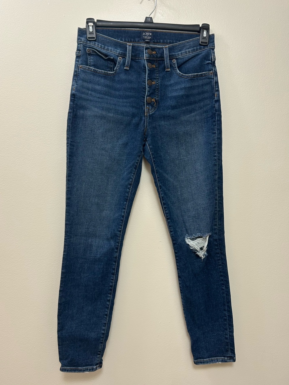 J. Crew 9” Mid-Rise Skinny Jeans Button Fly with Knee Distress Size-30